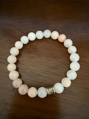 Beaded Stretch Morganite Bracelet with Pale Pink and White Gemstone Beads